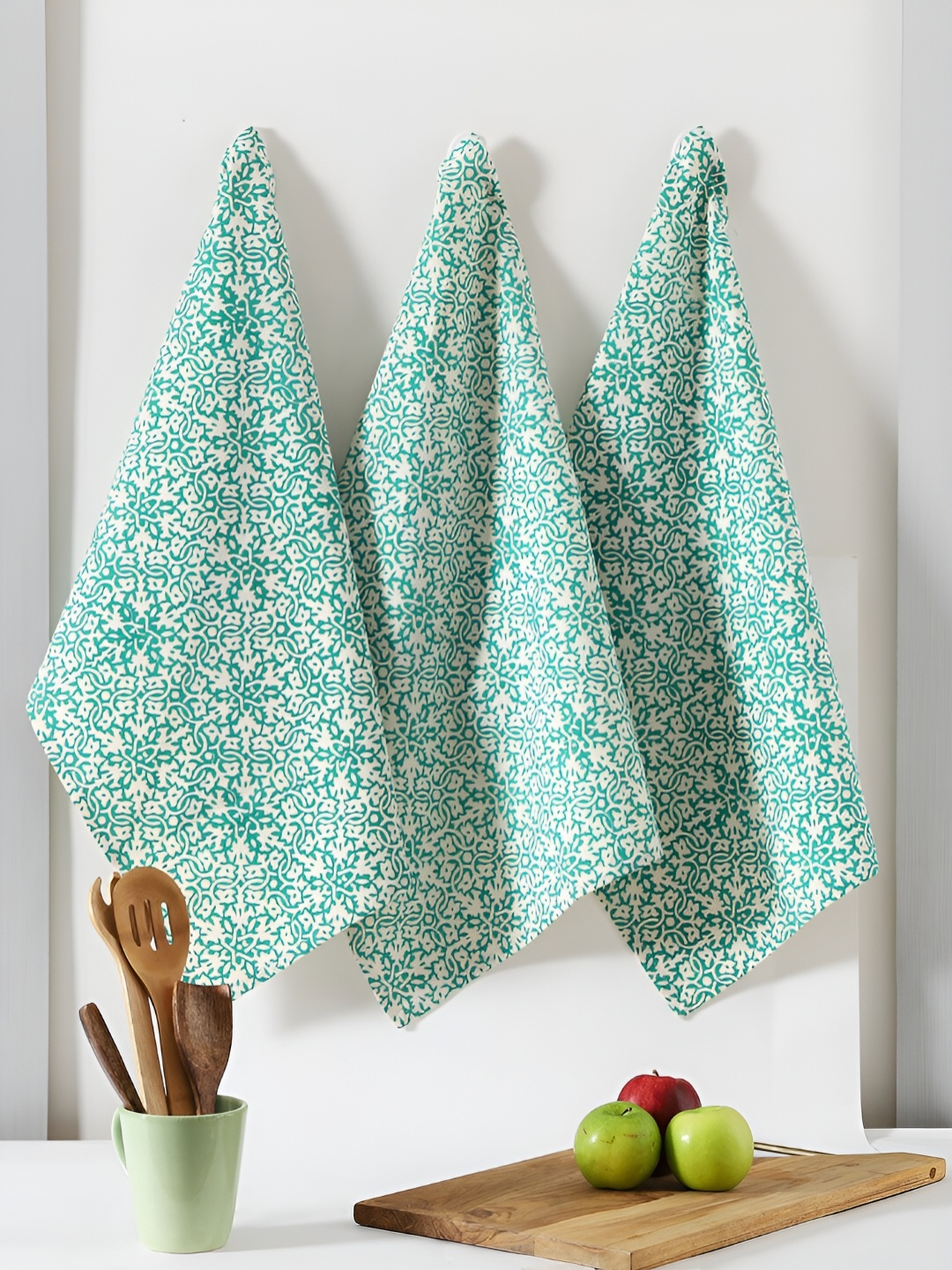 

TARAN LIVING 3-pcs Blue Printed Cotton Kitchen Towels