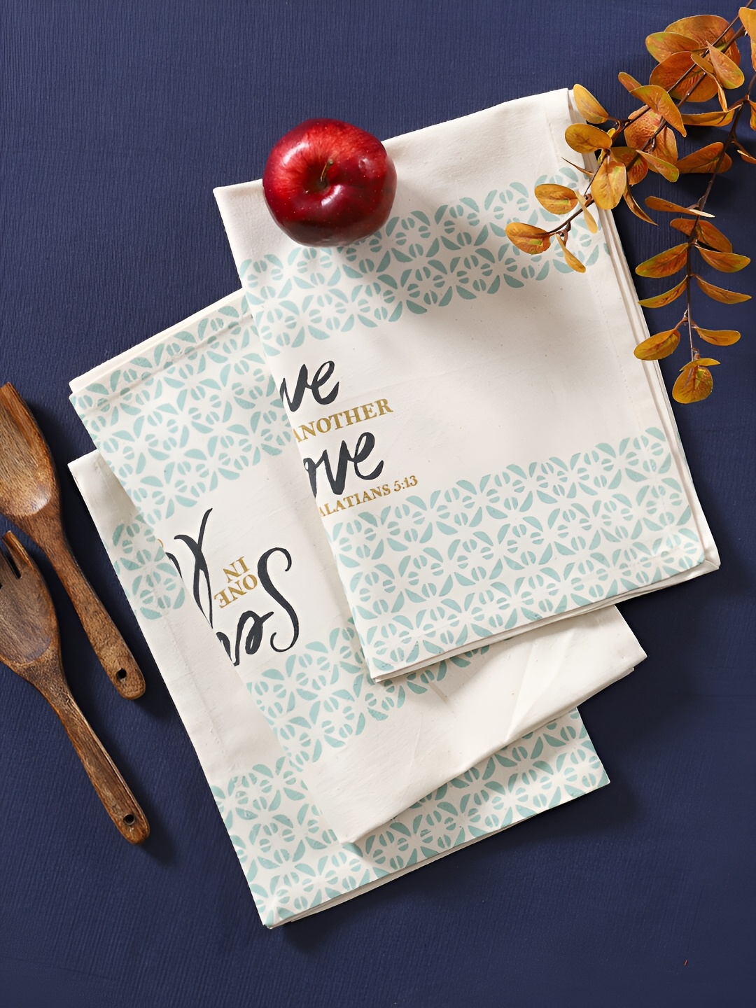 

TARAN LIVING 3-pcs Cream-Coloured Printed Cotton Kitchen Towels