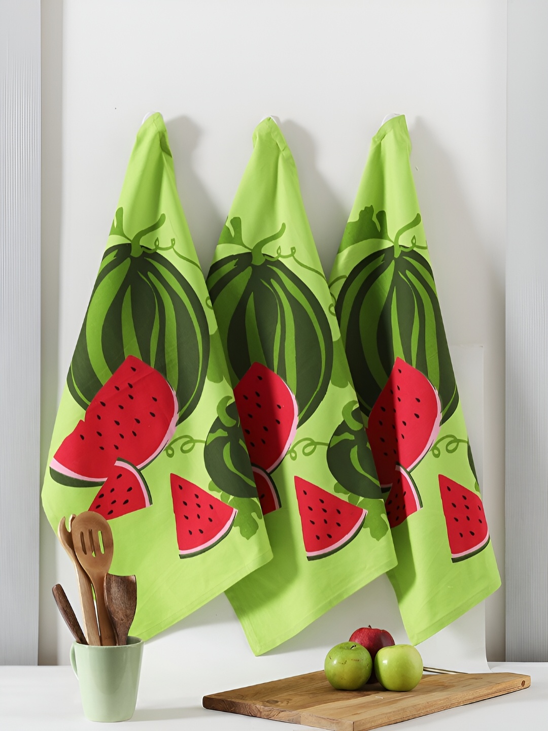 

TARAN LIVING 3-pcs Green Printed Cotton Kitchen Towels