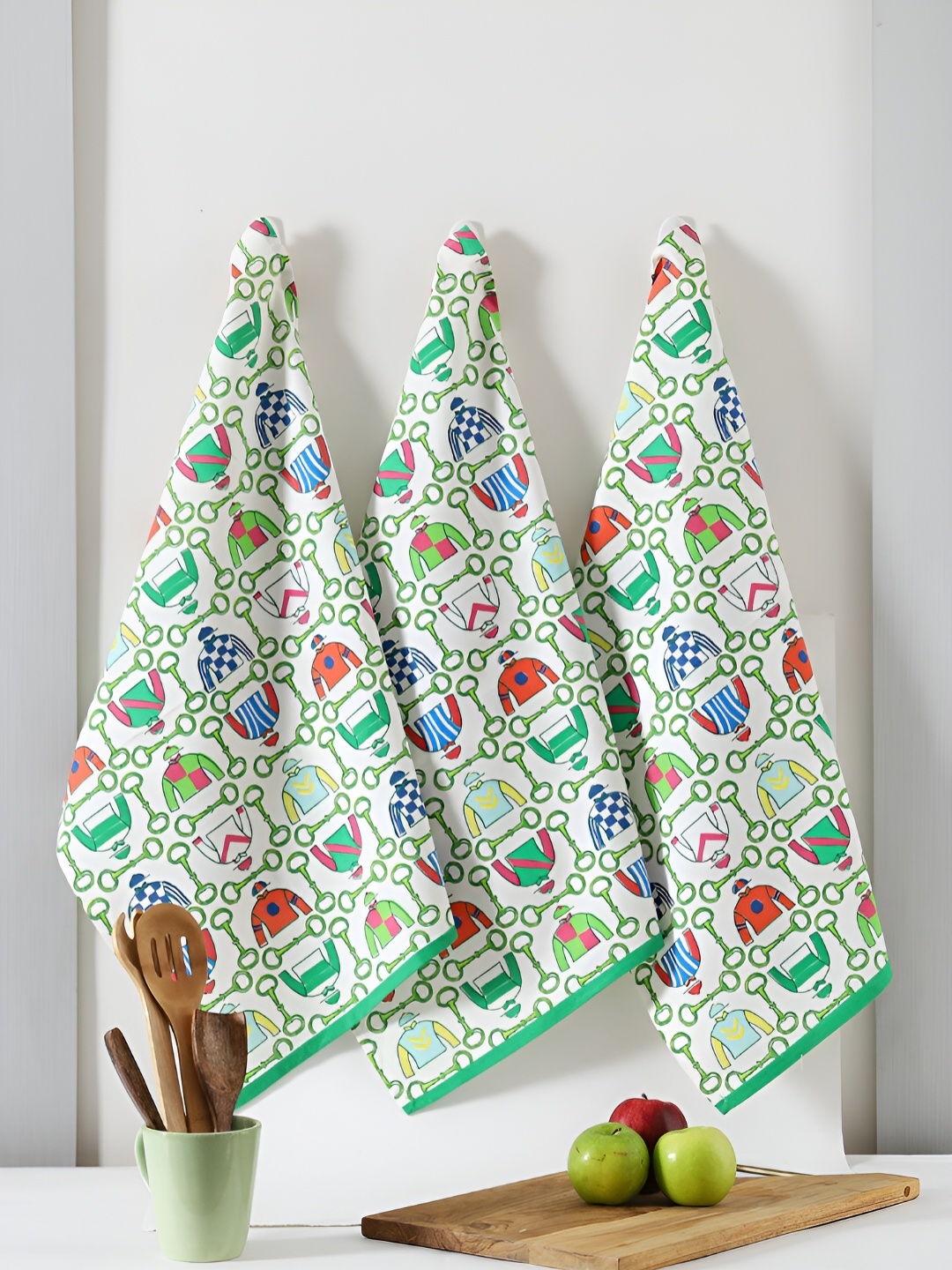 

TARAN LIVING 3-pcs Green Printed Cotton Kitchen Towels
