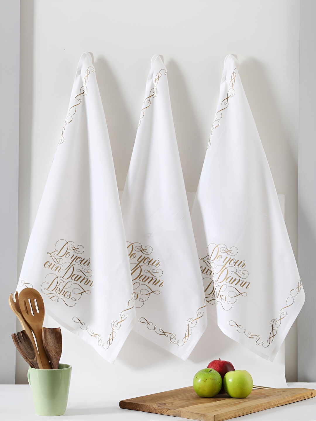 

TARAN LIVING 3-pcs Off White Printed Cotton Kitchen Towels