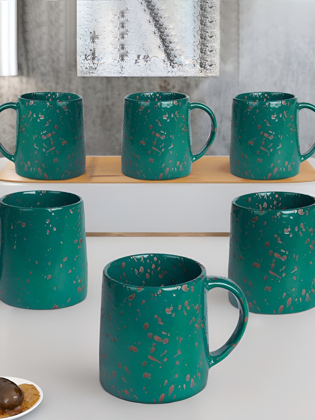 

The Earth Store Green Handcrafted Textured Ceramic Glossy Mugs Set of Cups and Mugs