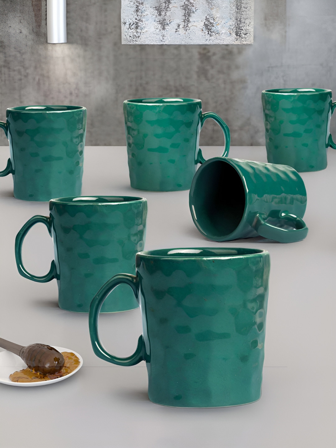 

The Earth Store Teal Handcrafted Textured Ceramic Glossy Mugs Set of Cups and Mugs