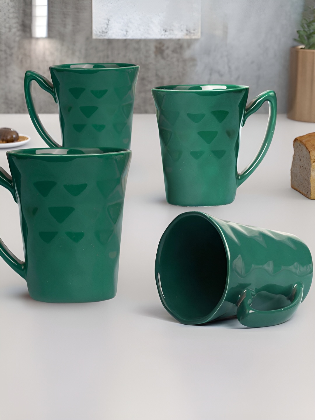 

The Earth Store Teal Handcrafted Textured Ceramic Glossy Mugs Set of Cups and Mugs
