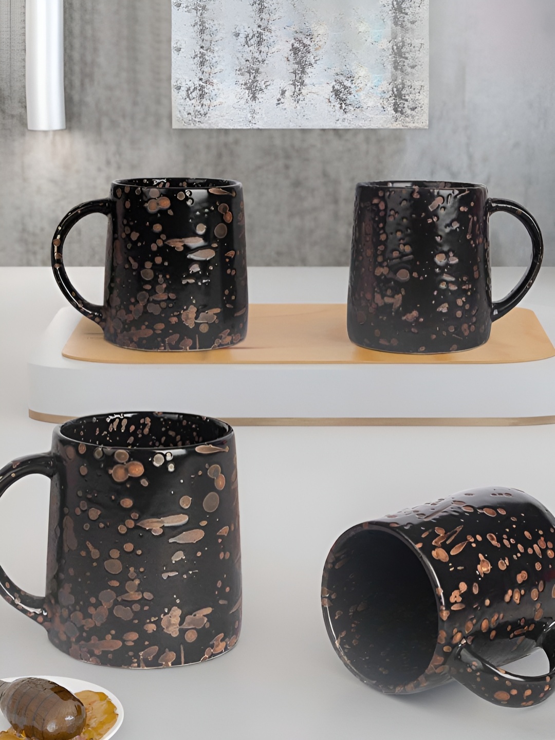 

The Earth Store Brown & Gold-Toned Handcrafted Textured Ceramic Glossy Mugs Set of Cups and Mugs
