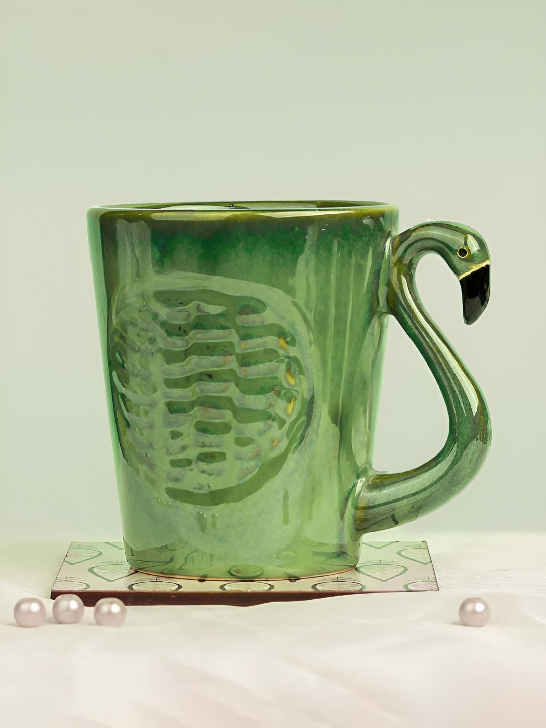 

The Earth Store Green Handcrafted Textured Ceramic Glossy Mugs Set of Cups and Mugs