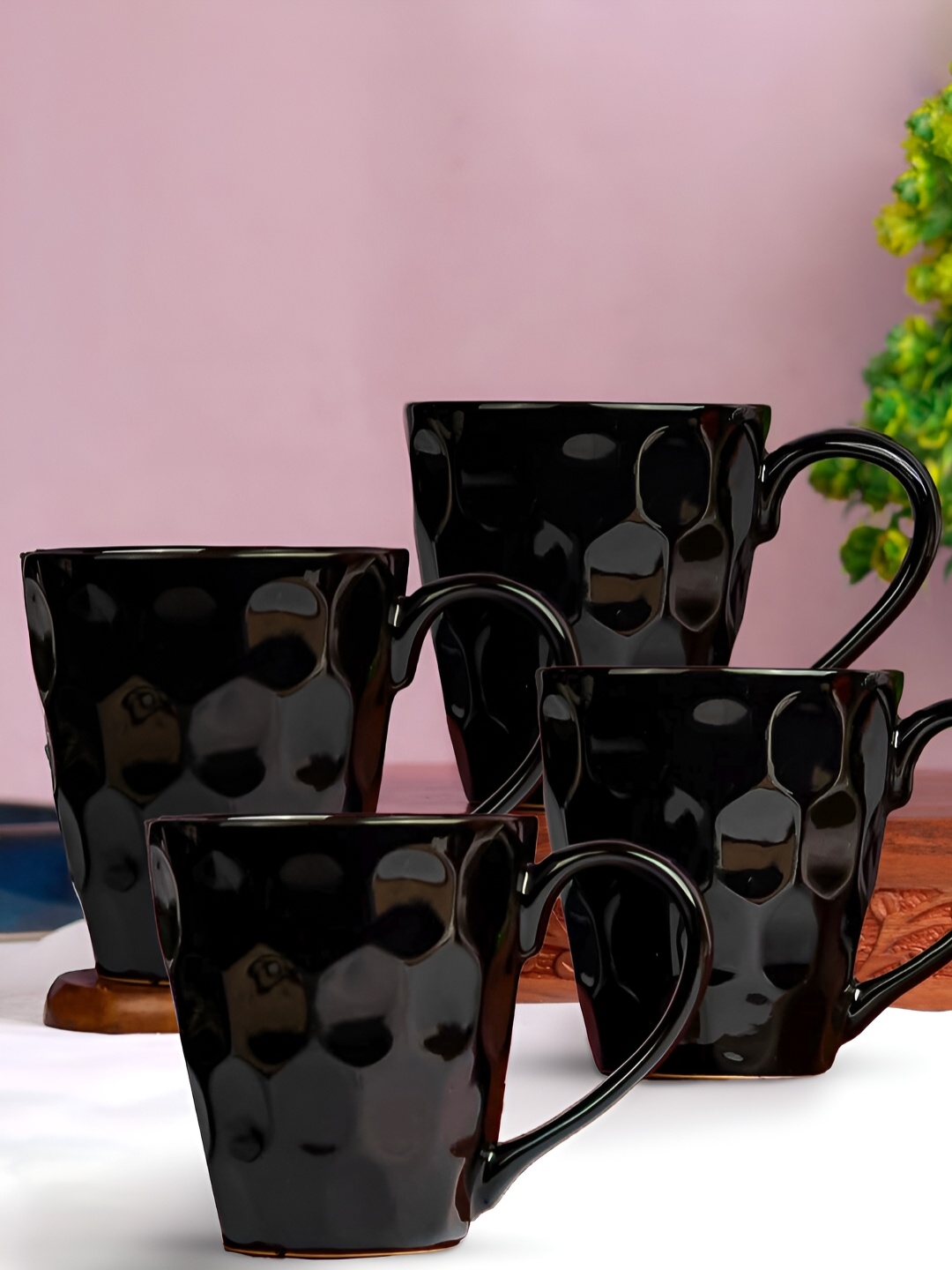 

The Earth Store Black Handcrafted Textured Ceramic Glossy Mugs Set of Cups and Mugs