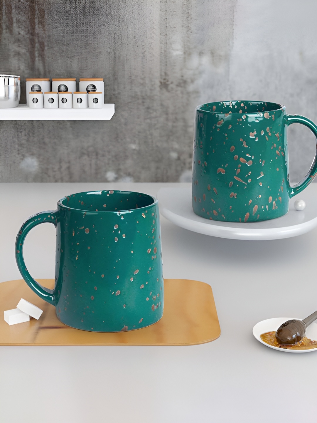 

The Earth Store Green Handcrafted Textured Ceramic Glossy Mugs Set of Cups and Mugs