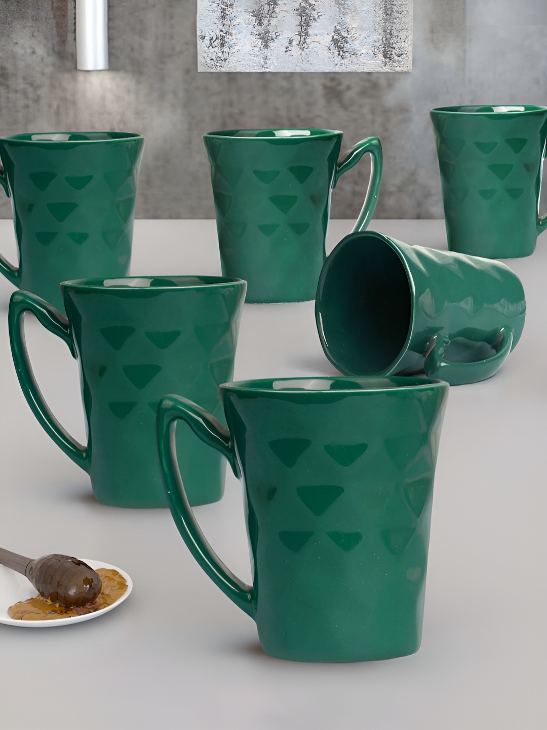 

The Earth Store Teal Handcrafted Textured Ceramic Glossy Mugs Set of Cups and Mugs