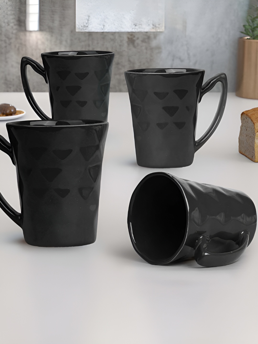 

The Earth Store Black Handcrafted Textured Ceramic Glossy Mugs Set of Cups and Mugs