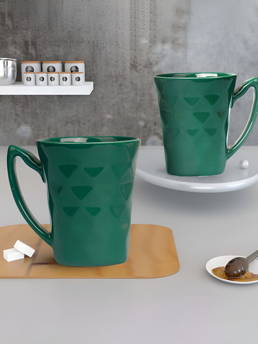 

The Earth Store Teal Handcrafted Textured Ceramic Glossy Mugs Set of Cups and Mugs