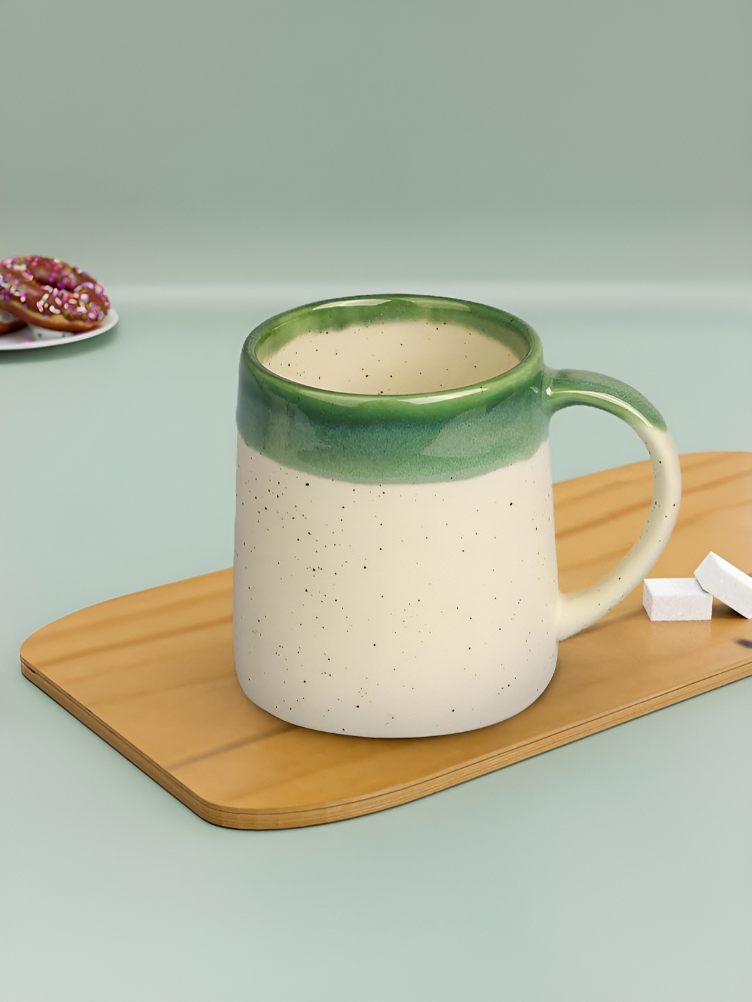 

The Earth Store Green & Cream-Coloured Handcrafted Printed Ceramic Glossy Mugs Set of Cups and Mugs
