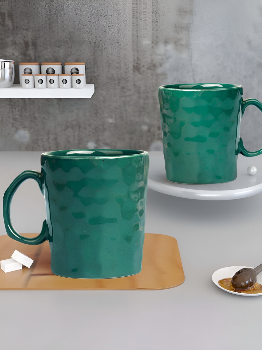 

The Earth Store Teal Handcrafted Textured Ceramic Glossy Mugs Set of Cups and Mugs
