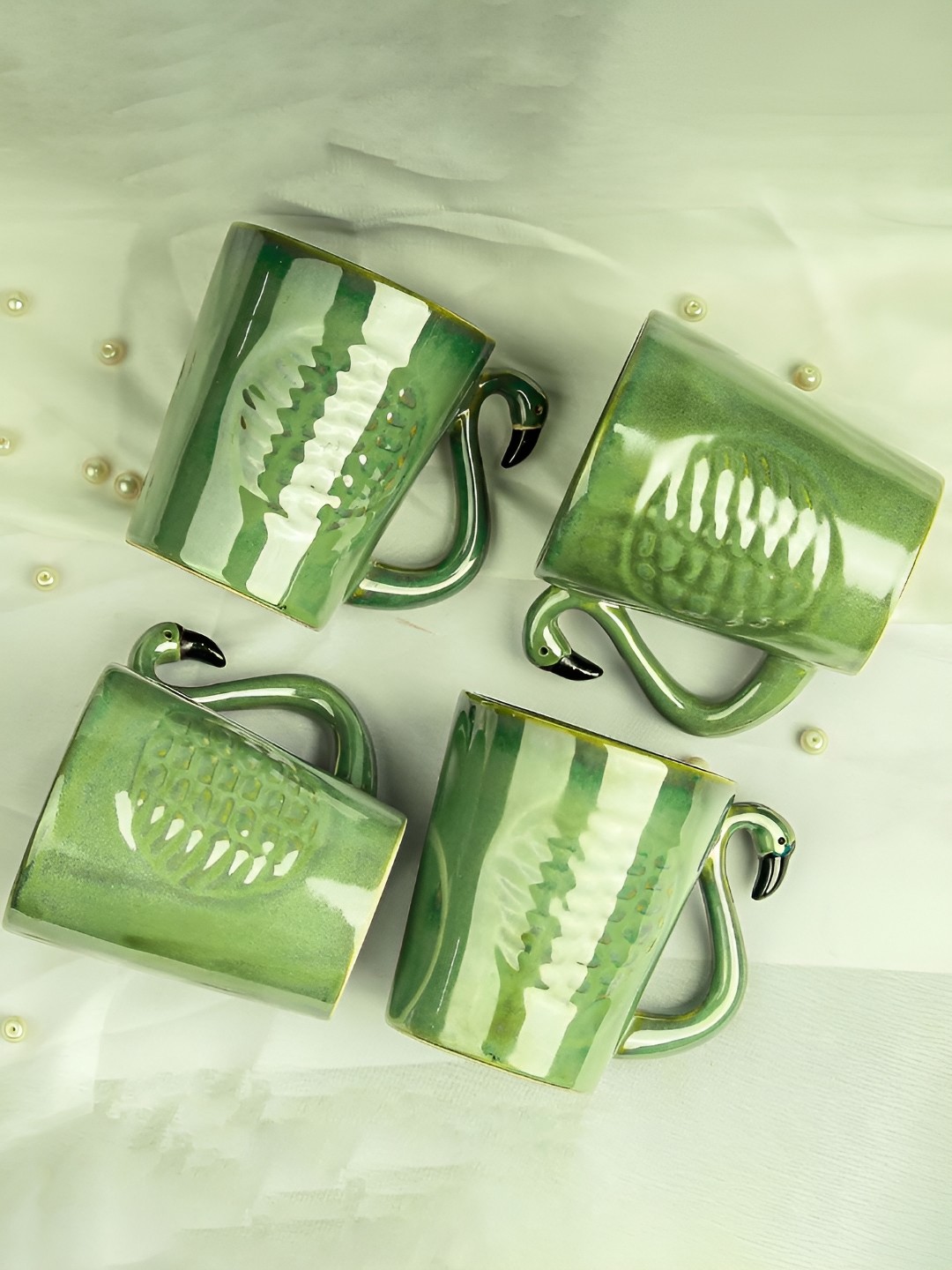 

The Earth Store Green Handcrafted Textured Ceramic Glossy Mugs Set of Cups and Mugs