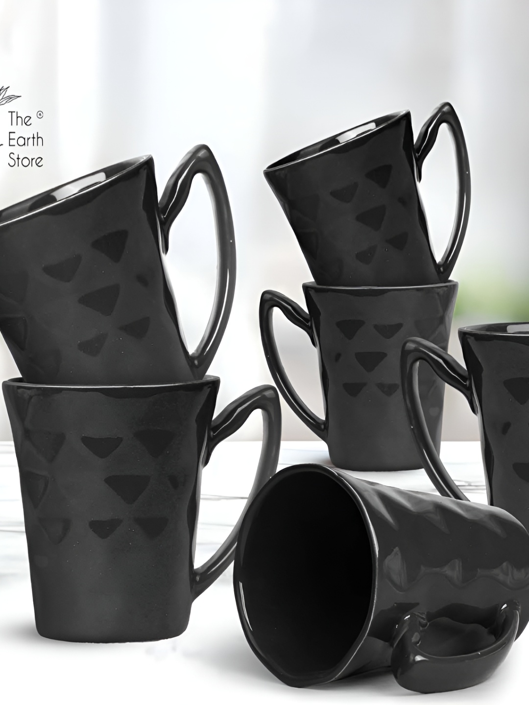

The Earth Store Black Handcrafted Textured Ceramic Glossy Mugs Set of Cups and Mugs