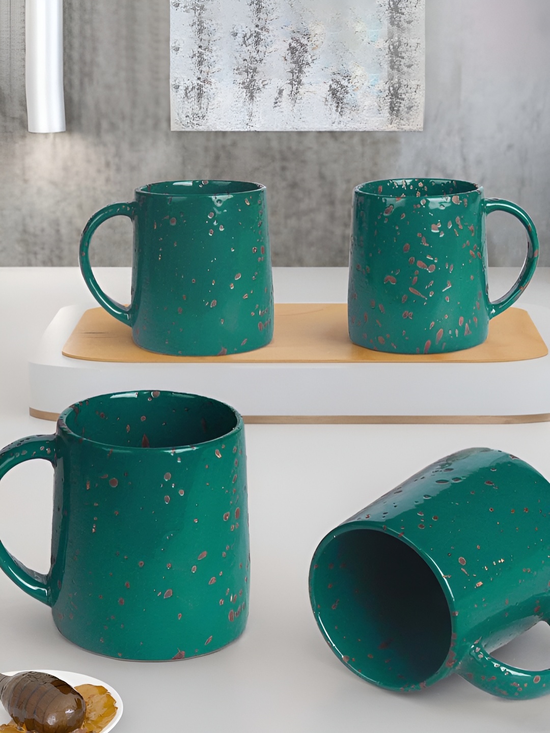 

The Earth Store Green Handcrafted Textured Ceramic Glossy Mugs Set of Cups and Mugs