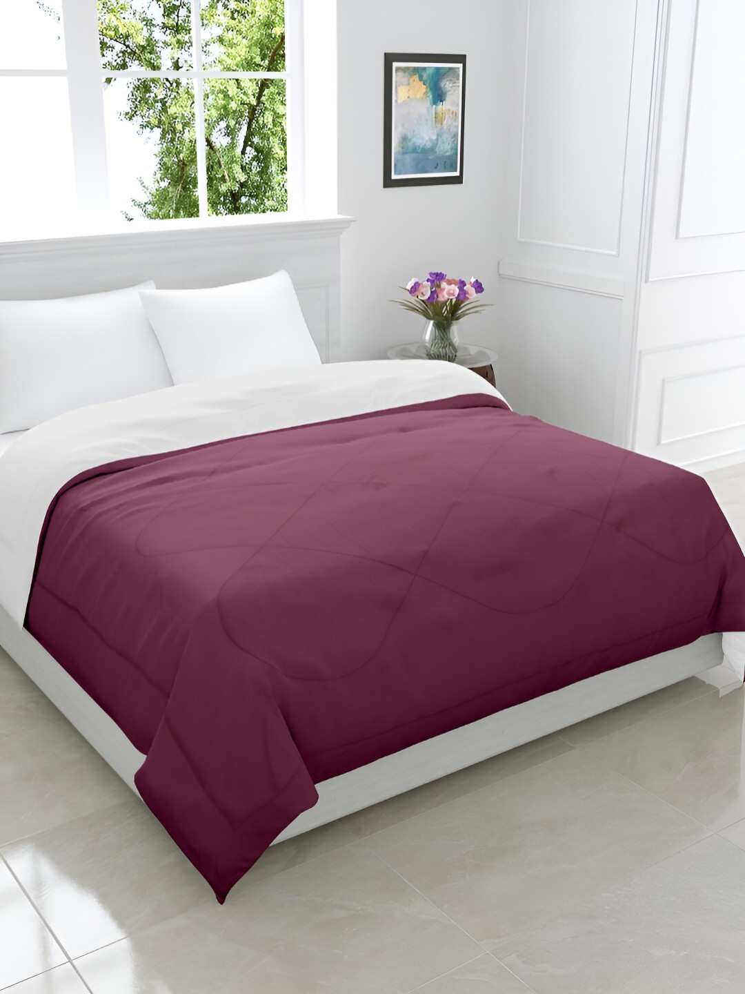 

GYT Maroon & White Microfiber Mild Winter Double Bed Comforter