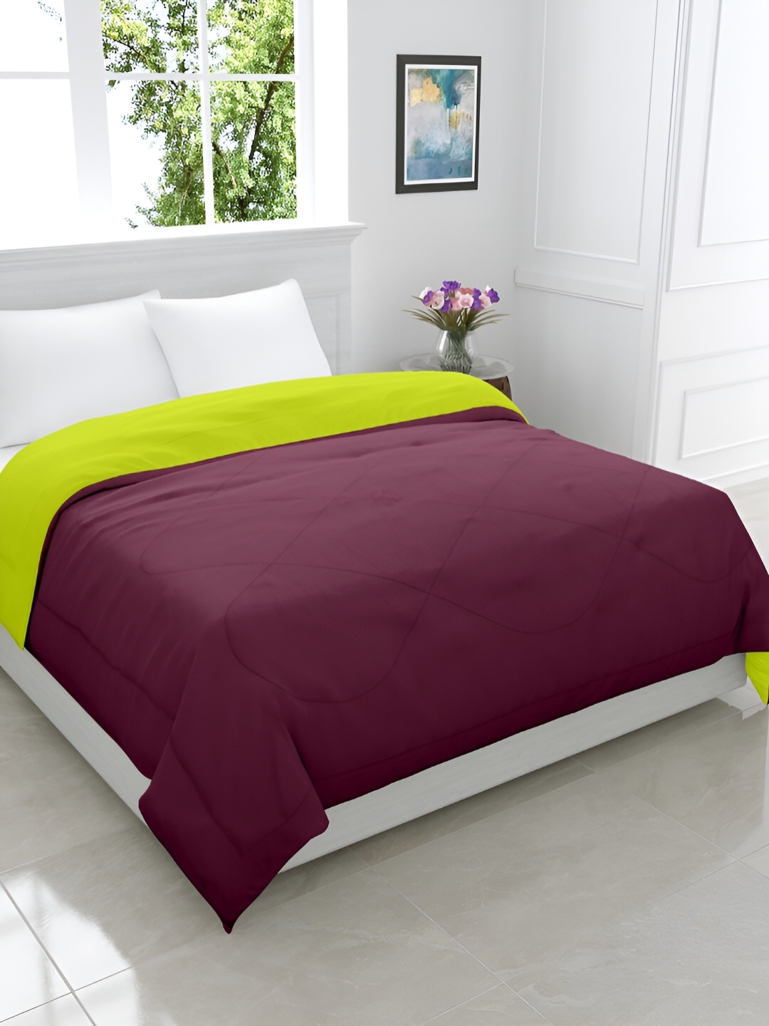 

GYT Maroon & Lime Green Microfiber Mild Winter Double Bed Comforter