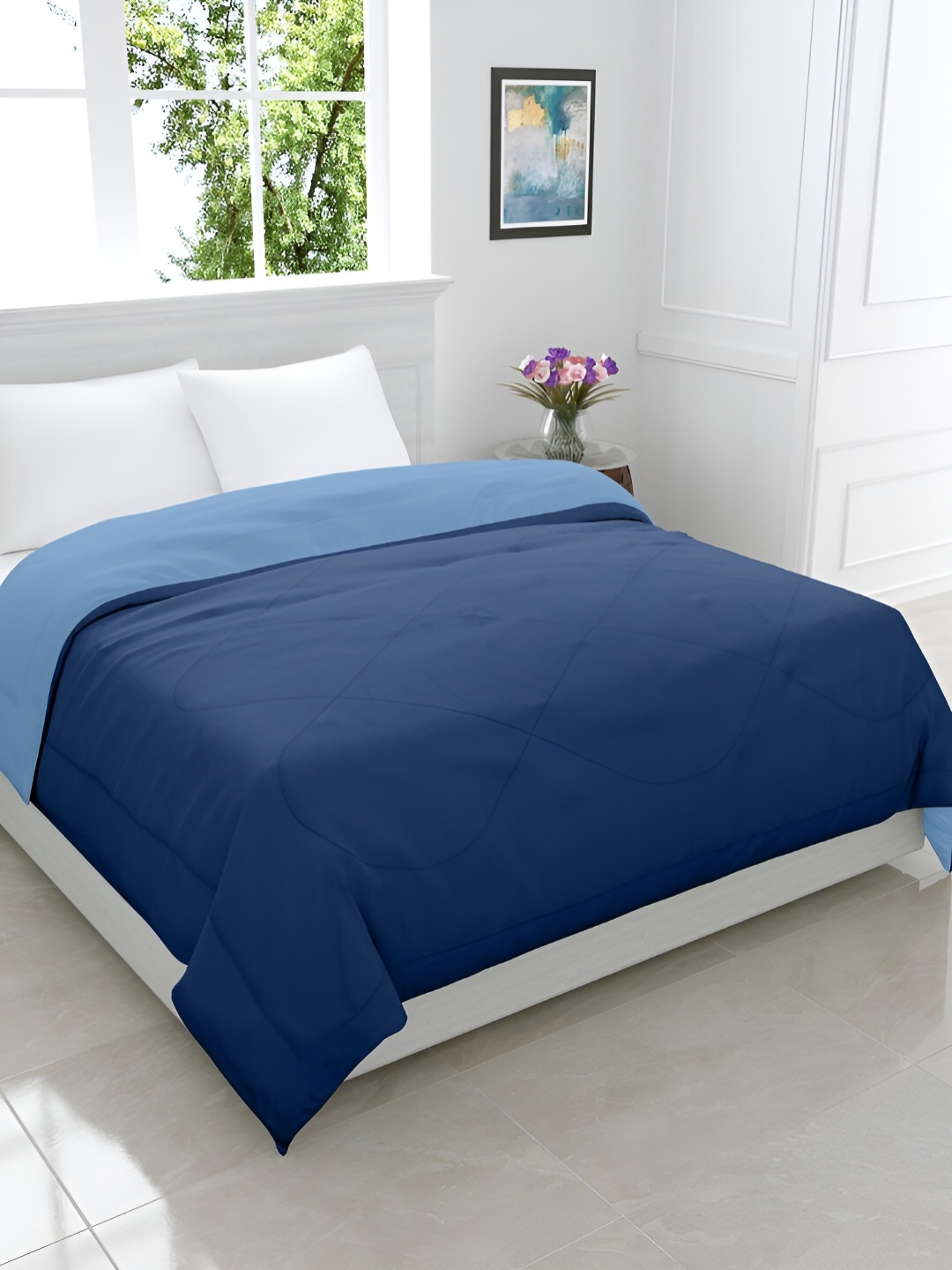 

GYT Navy Blue & Turquoise Blue Microfiber Mild Winter Double Bed Comforter