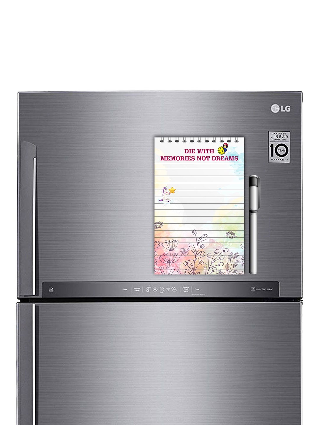 

ARTBUG White & Pink Printed Decorative Fridge Magnet Notepad With Marker