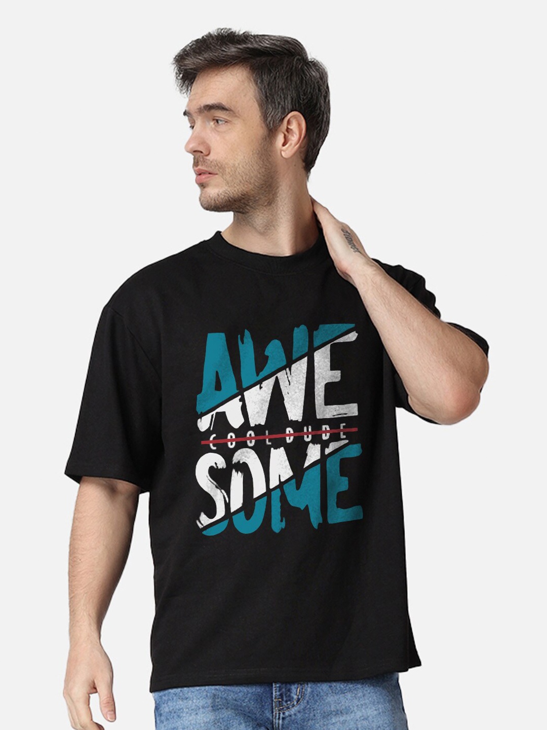

The Label Bar Typography Printed Oversized Cotton T-shirt, Black