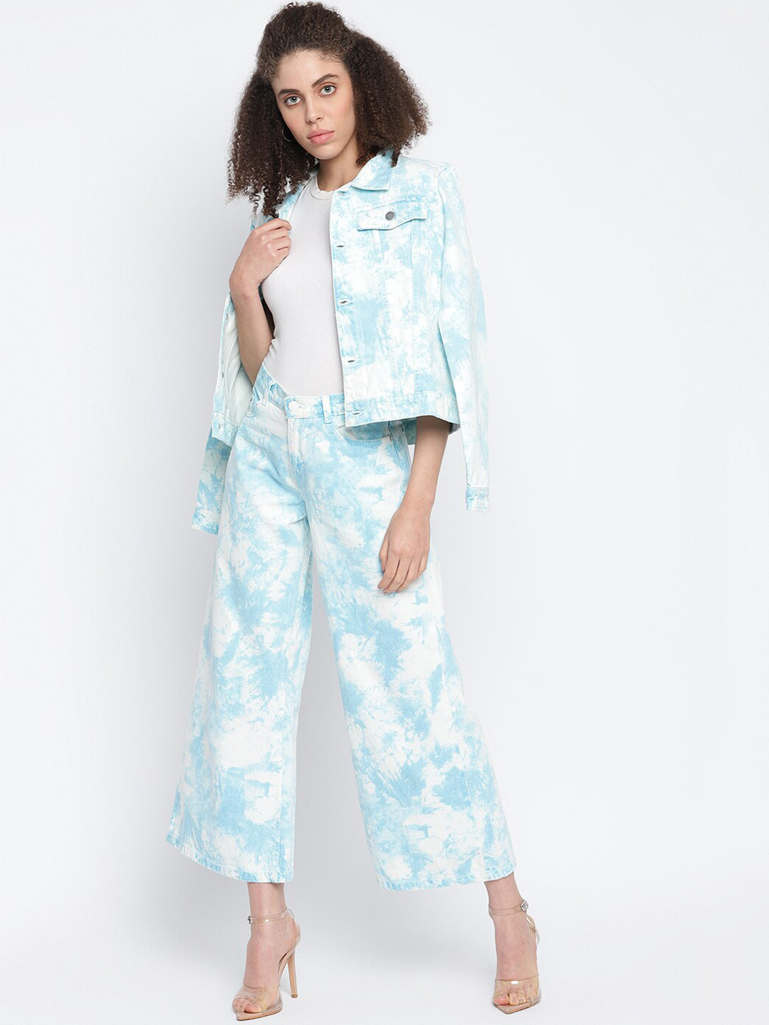 

TALES & STORIES Women Abstract Printed Knitted Cropped Pure Cotton Culottes Trousers, Blue