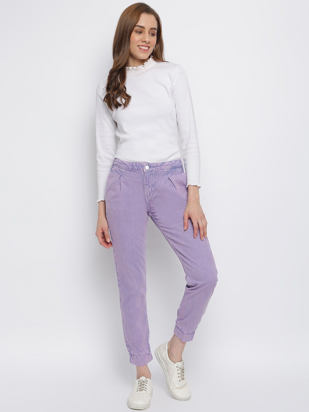 

TALES & STORIES Women Slouchy Fit Mid-Rise Cotton Joggers, Purple