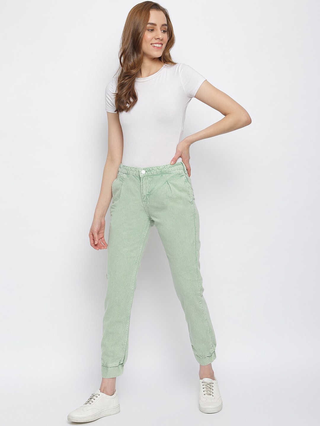 

TALES & STORIES Women Slouchy Fit Mid-Rise Cotton Joggers, Green