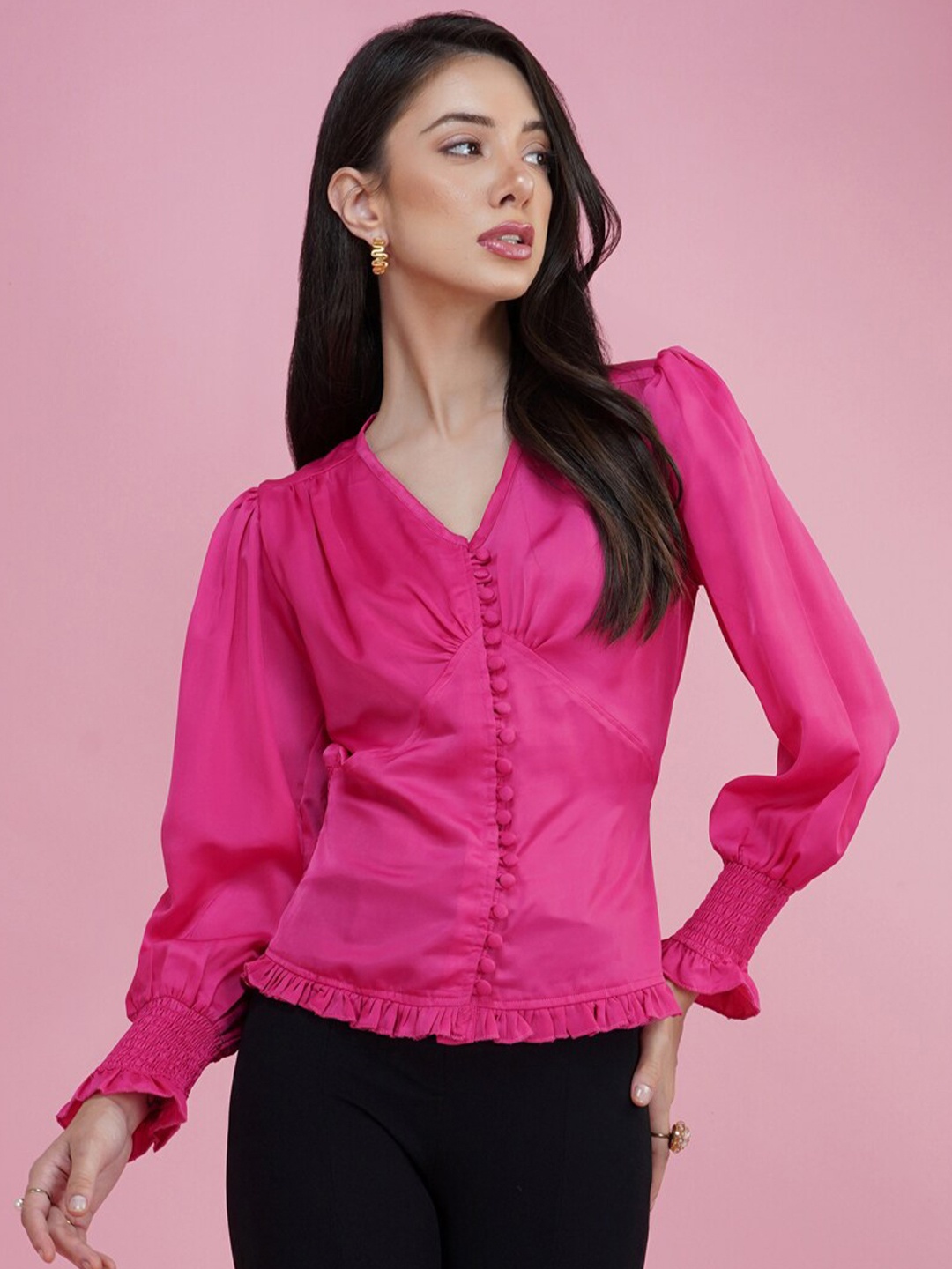 

DELAN V-Neck Shirt Style Top, Pink