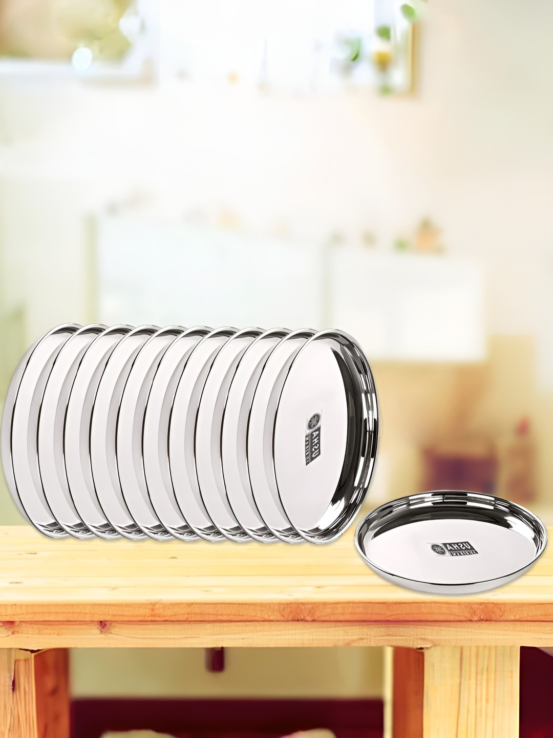 

USHA SHRIRAM Silver-Toned & 12 Pieces Stainless Steel Plates