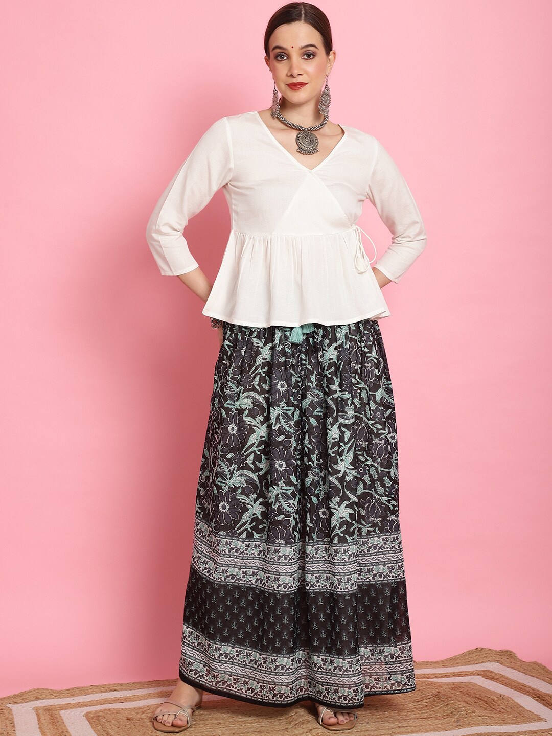 

Prakrti Printed Pure Cotton Top & Skirt, Off white