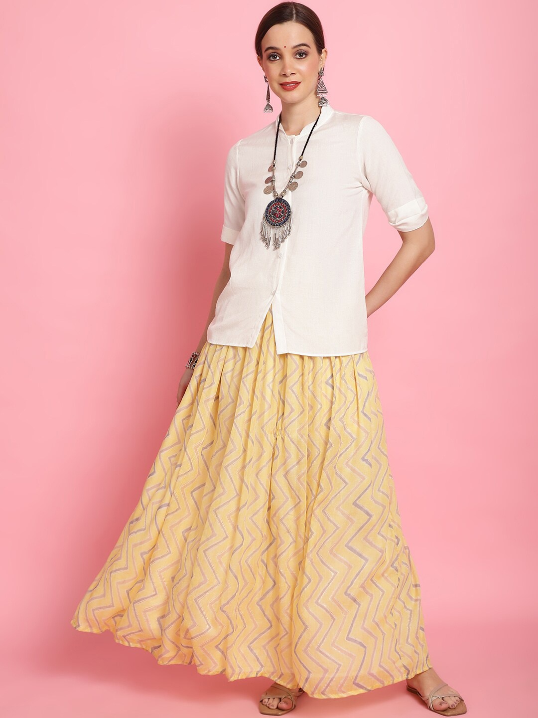 

Prakrti Printed Pure Cotton Shirt With Skirt, Off white