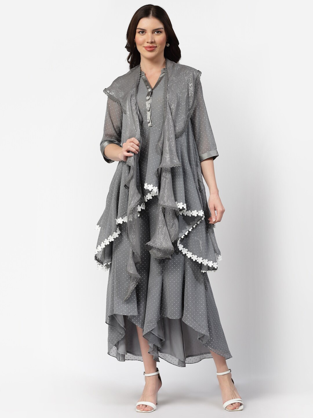 

LELA Embroidered Dupatta, Grey