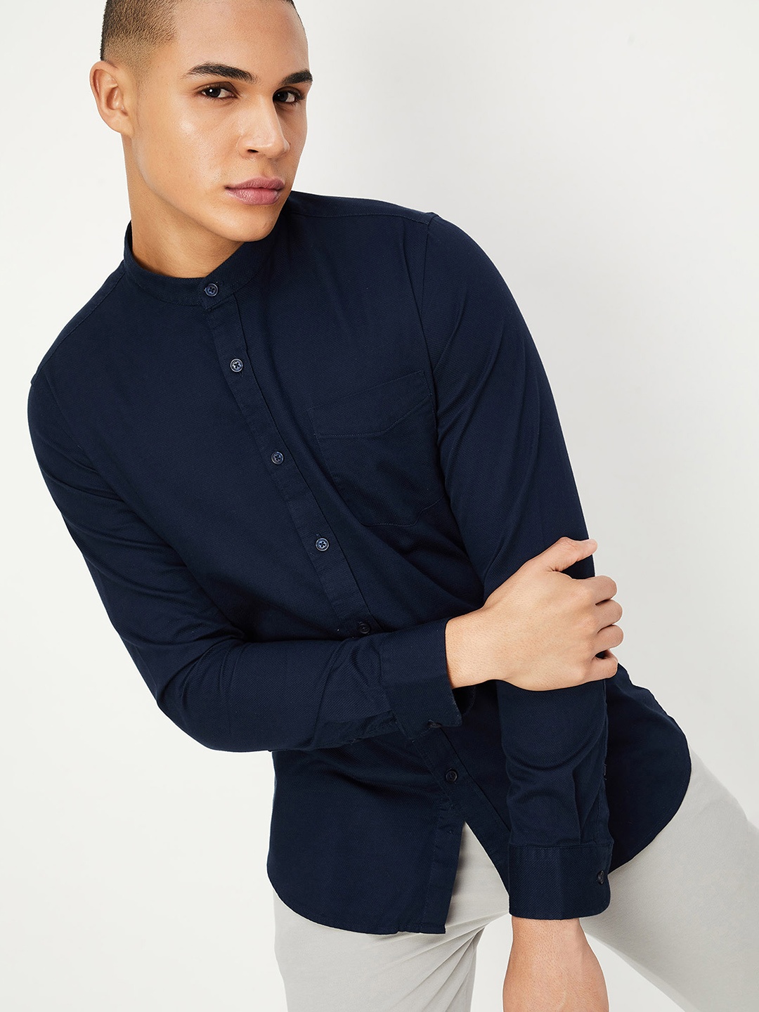

max Men Opaque Casual Shirt, Navy blue