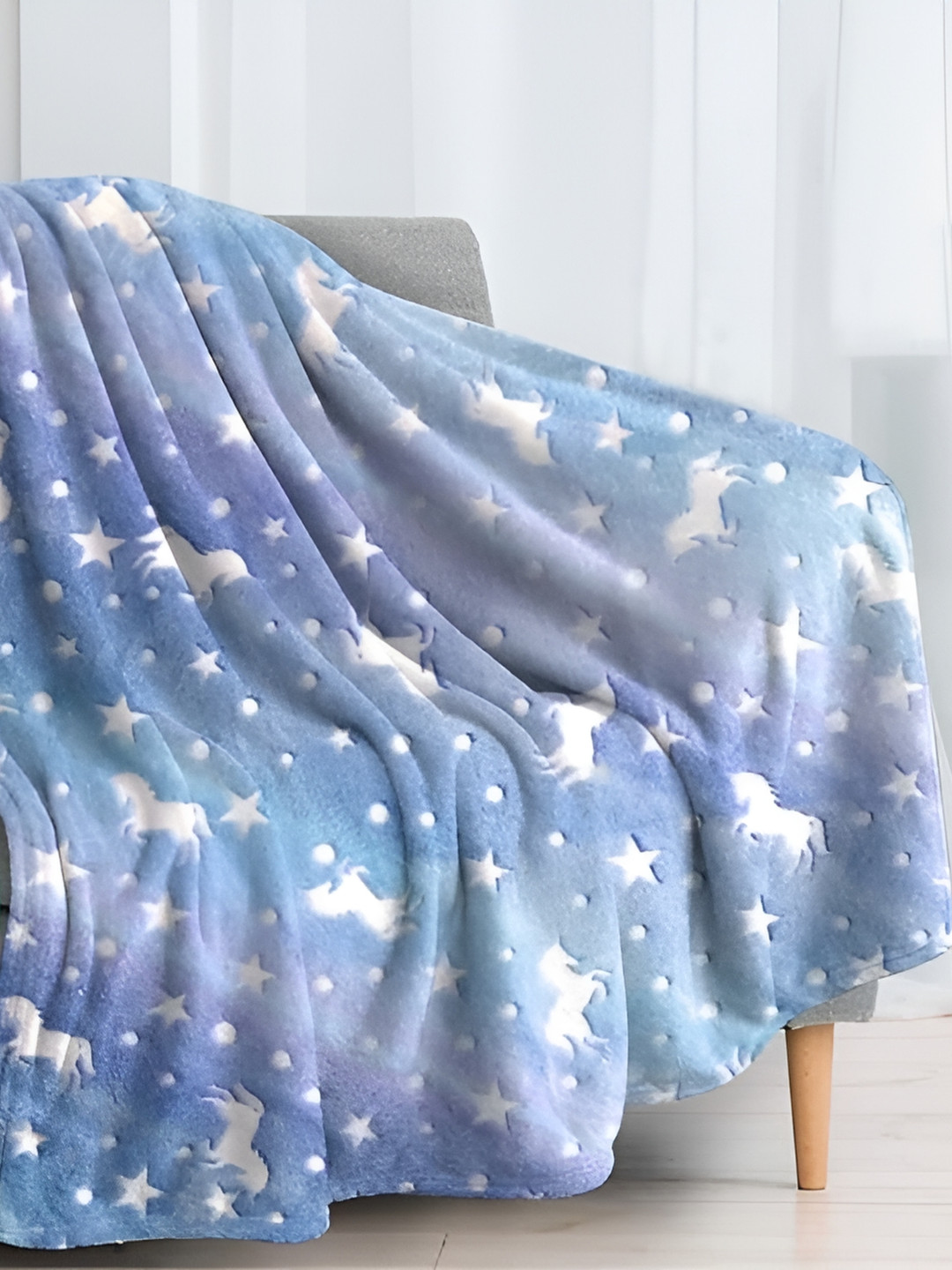 

Nivasam Blue & White Cartoon Characters Microfiber AC Room 300 GSM Double Bed Blanket