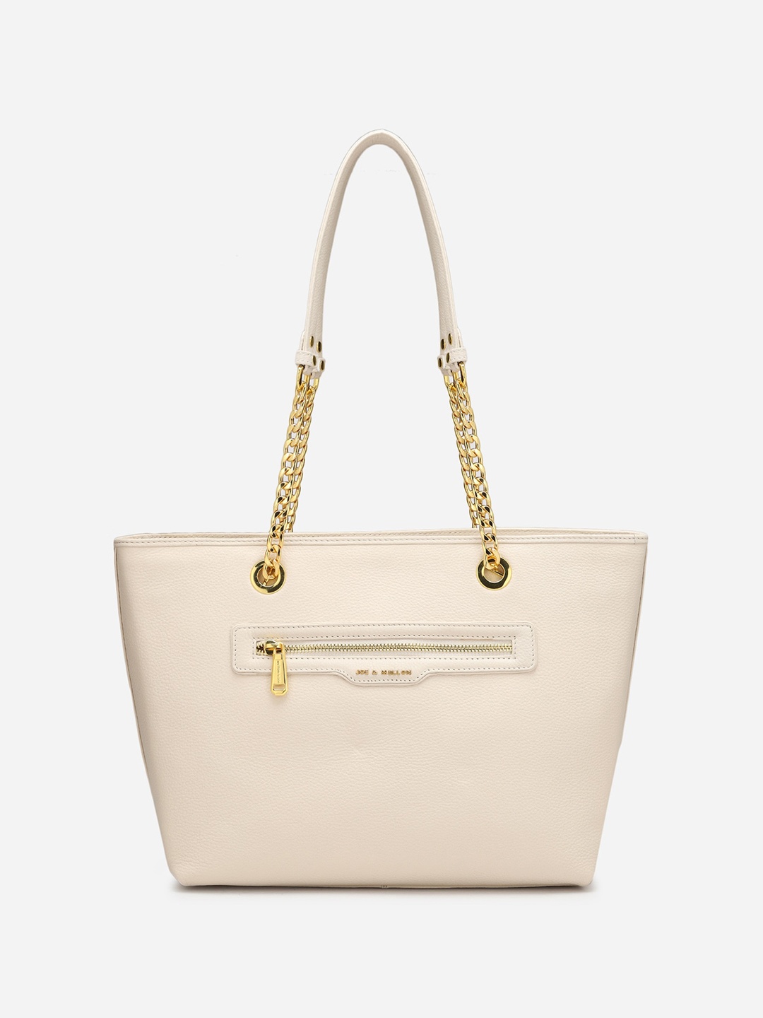 

Joe & Mellon Textured Zip Detail Leather Shoulder Bag, Off white