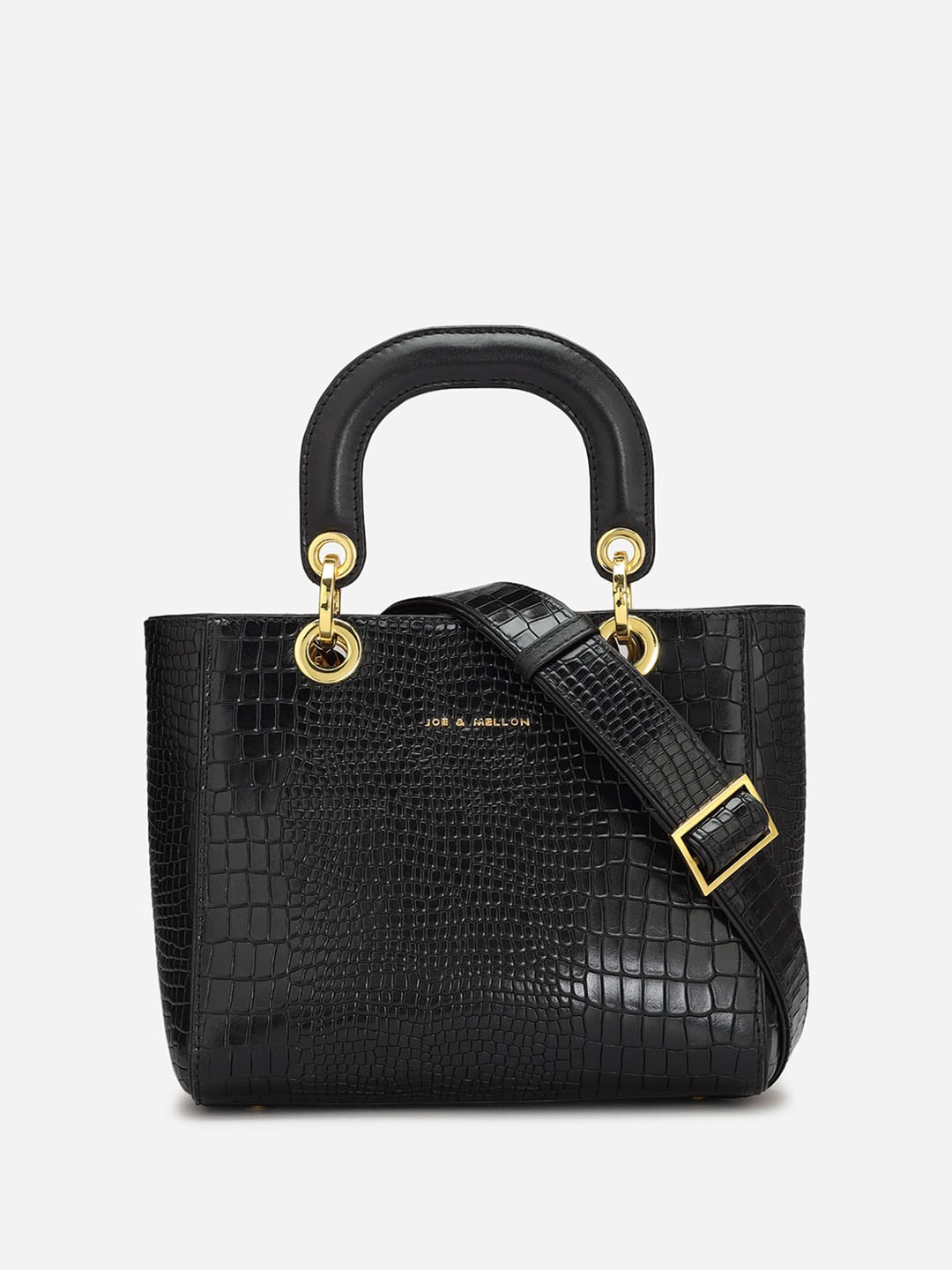 

Joe & Mellon Textured Leather Structured Handheld Bag with Quilted, Black