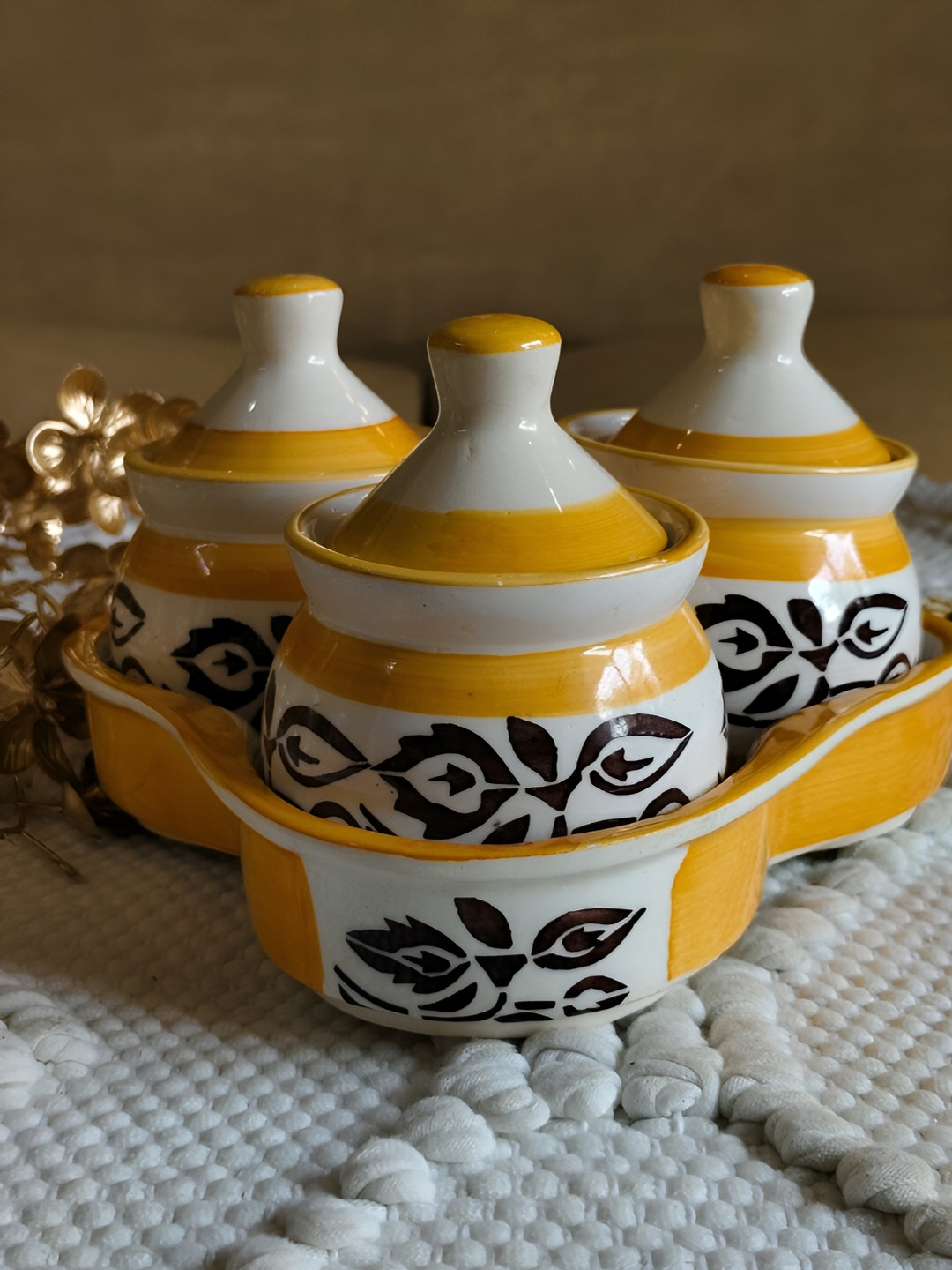 

NIYARA Yellow & White Ceramic Dishwasher and Microwave Safe Food Container