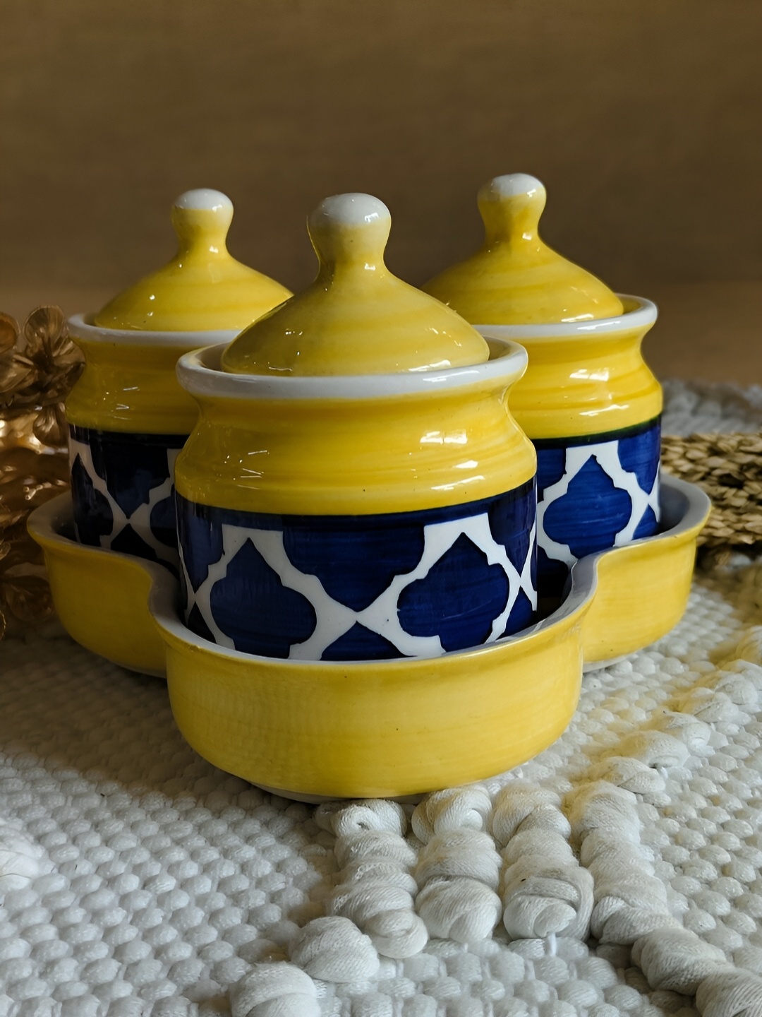 

NIYARA Yellow & Blue Ceramic Dishwasher and Microwave Safe Food Container
