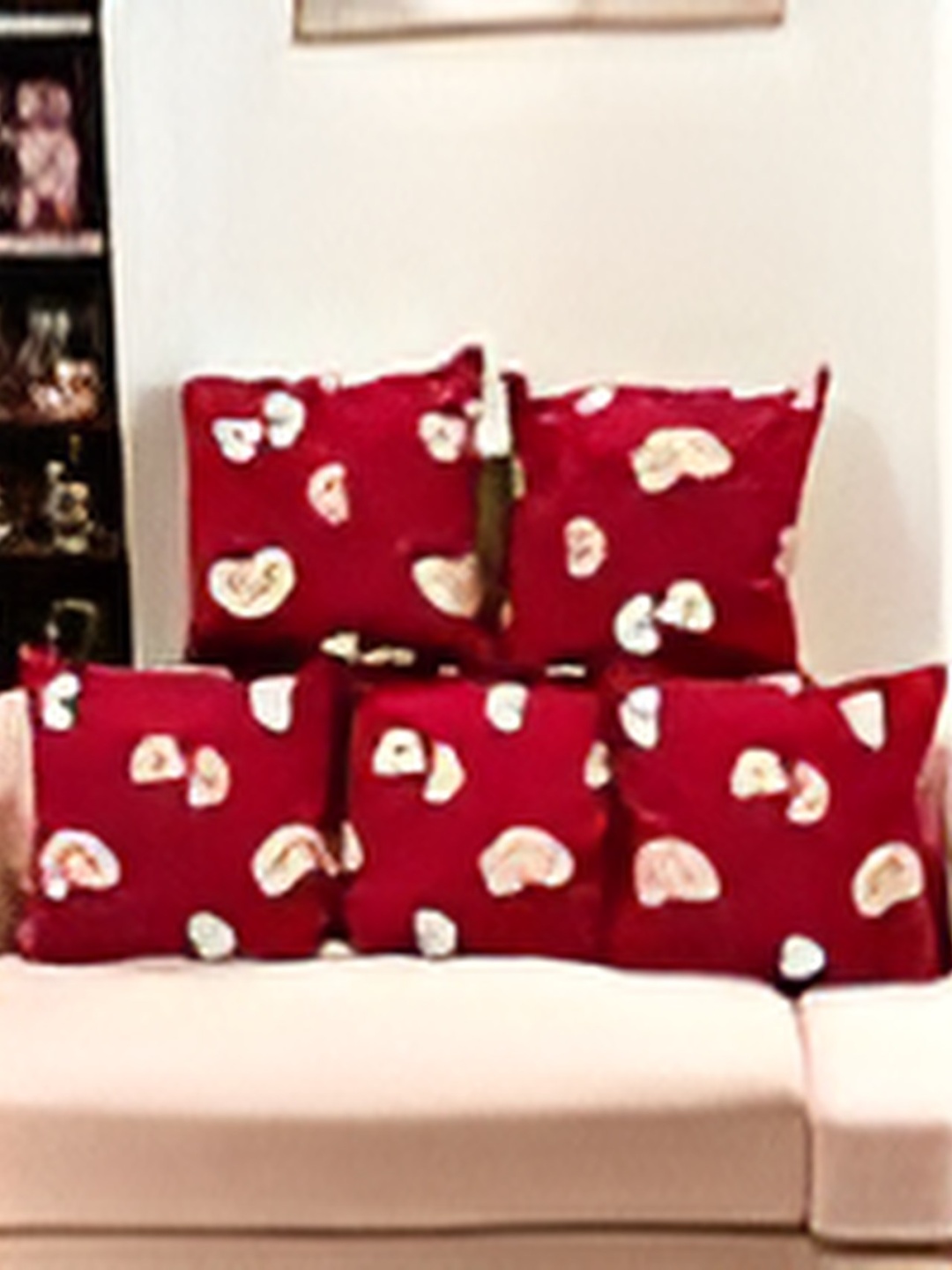 

CASA-NEST Red 5 Pieces Floral Printed Silk Square Cushion Covers