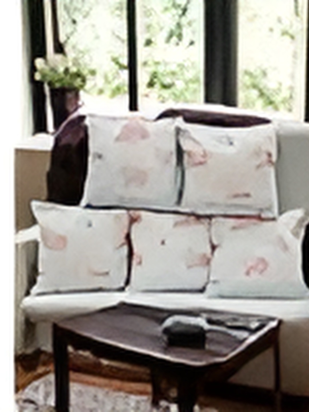 

CASA-NEST White & Pink 3 Pieces Abstract Square Cushion Covers