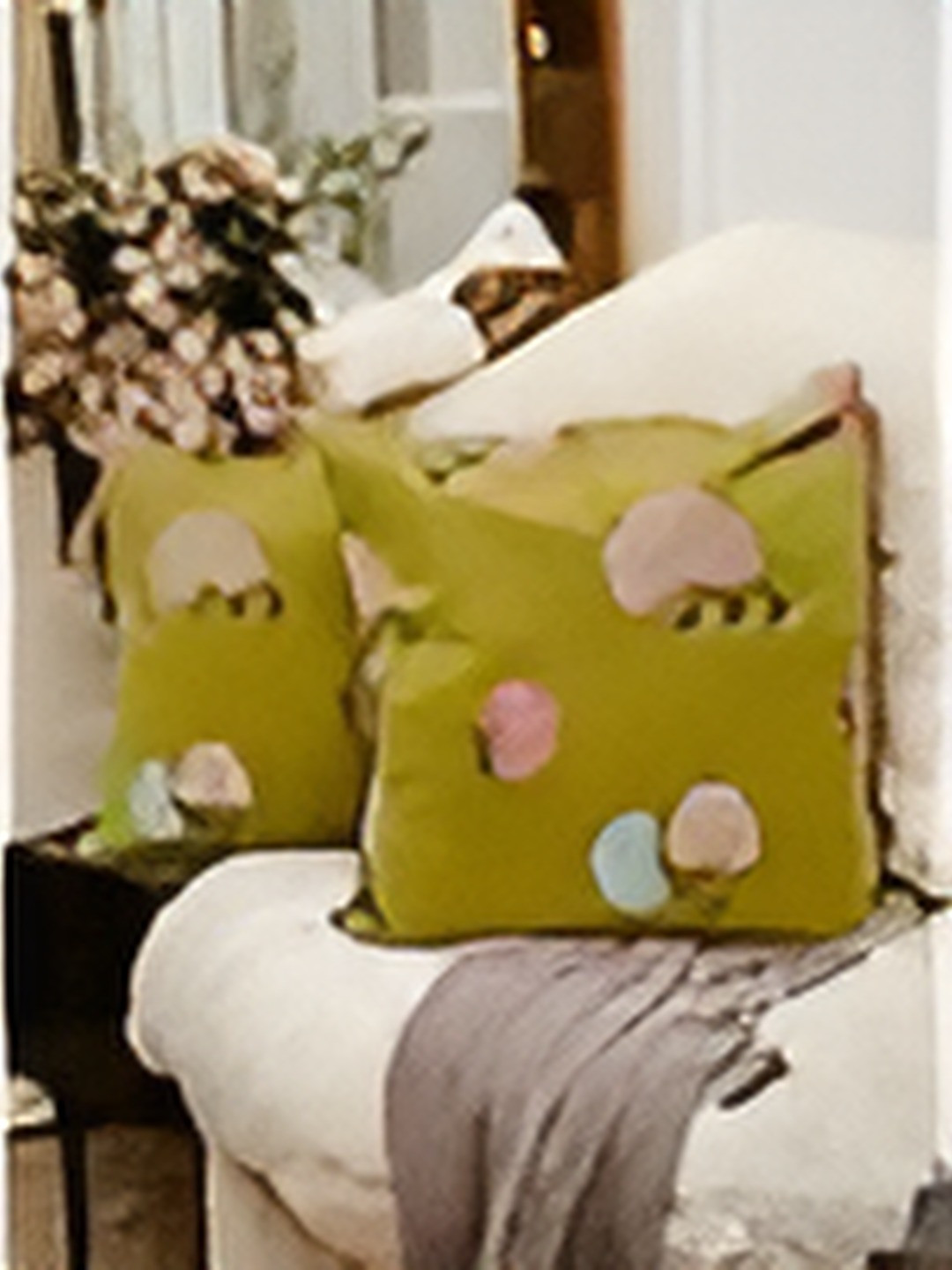 

CASA-NEST Mustard Printed Square Cushion Covers