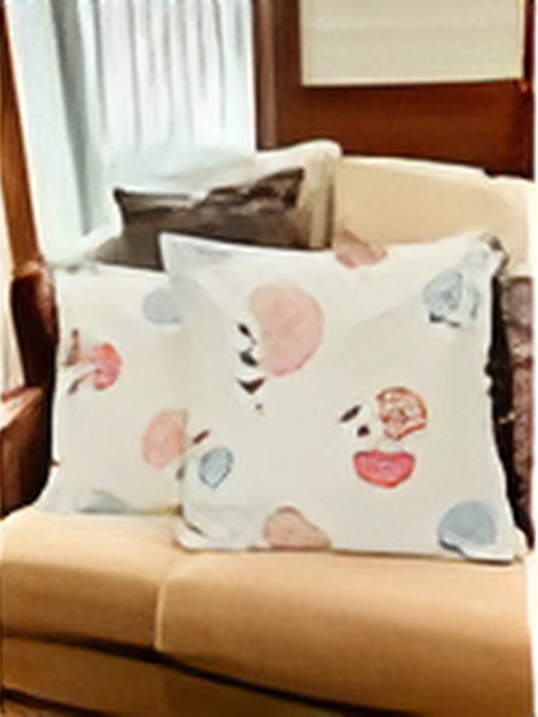 

CASA-NEST White & Pink 2 Pieces Abstract Square Cushion Covers