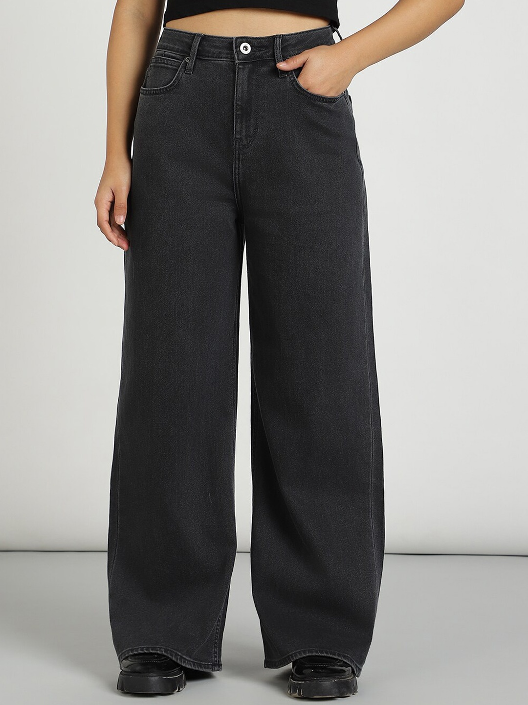 

Lee Women Wide Leg High-Rise Stretchable Jeans, Grey