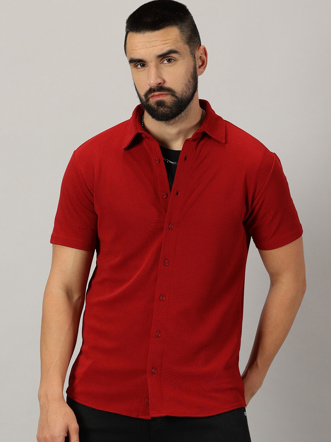 

GESPO Comfort Geometric Self Design Spread Collar Casual Shirt, Red
