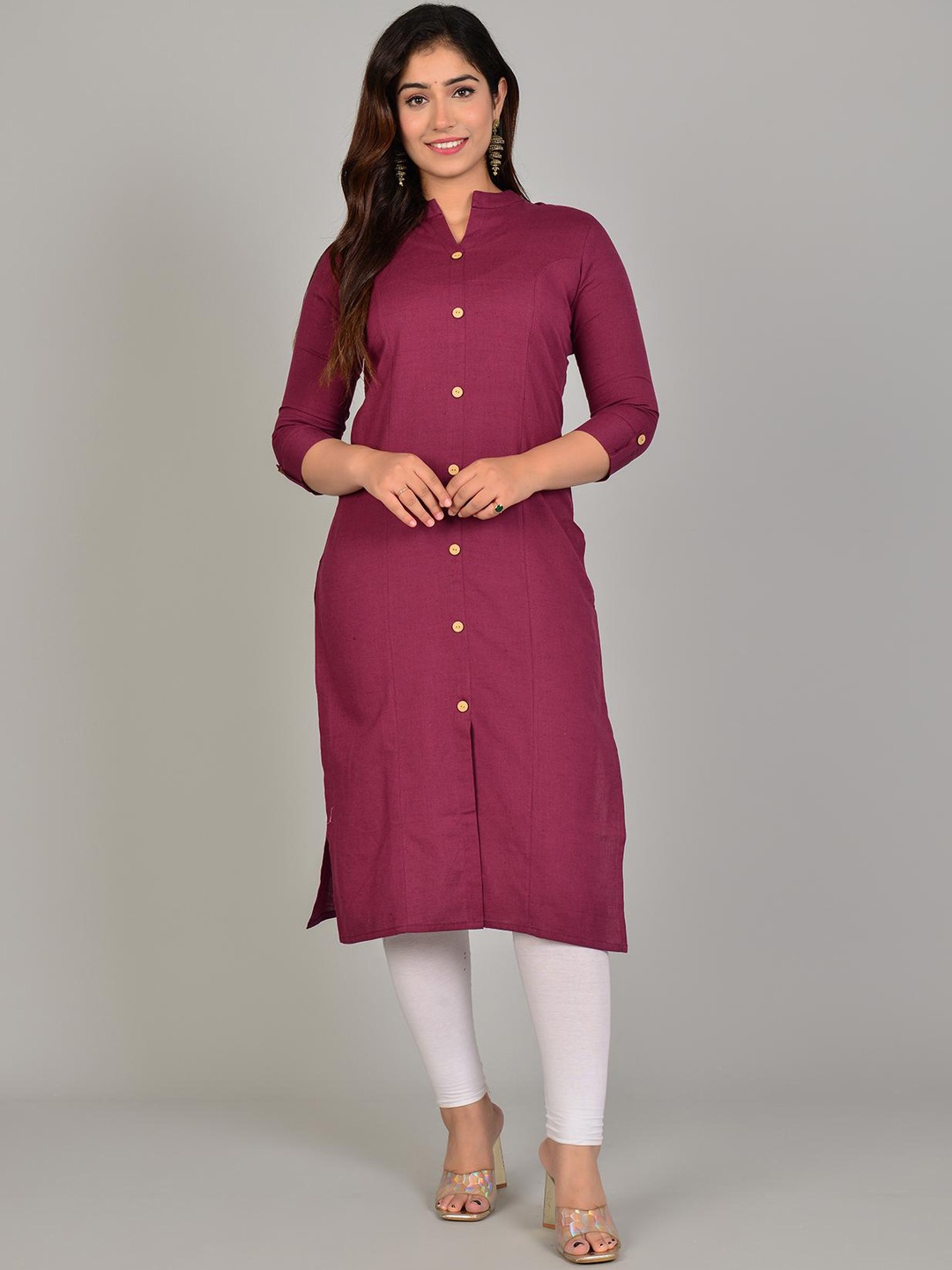 

FABISTA Mandarin Collar Pure Cotton Straight Kurta, Maroon
