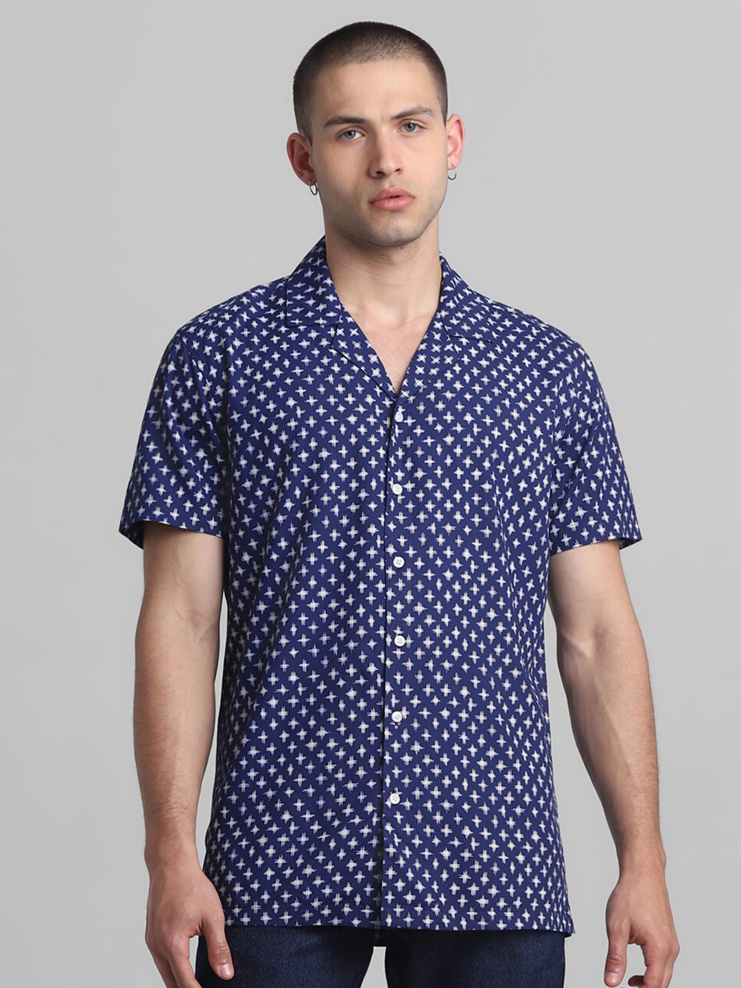 

Jack & Jones Regular Fit Short Sleeves Opaque Printed Casual Shirt, Blue