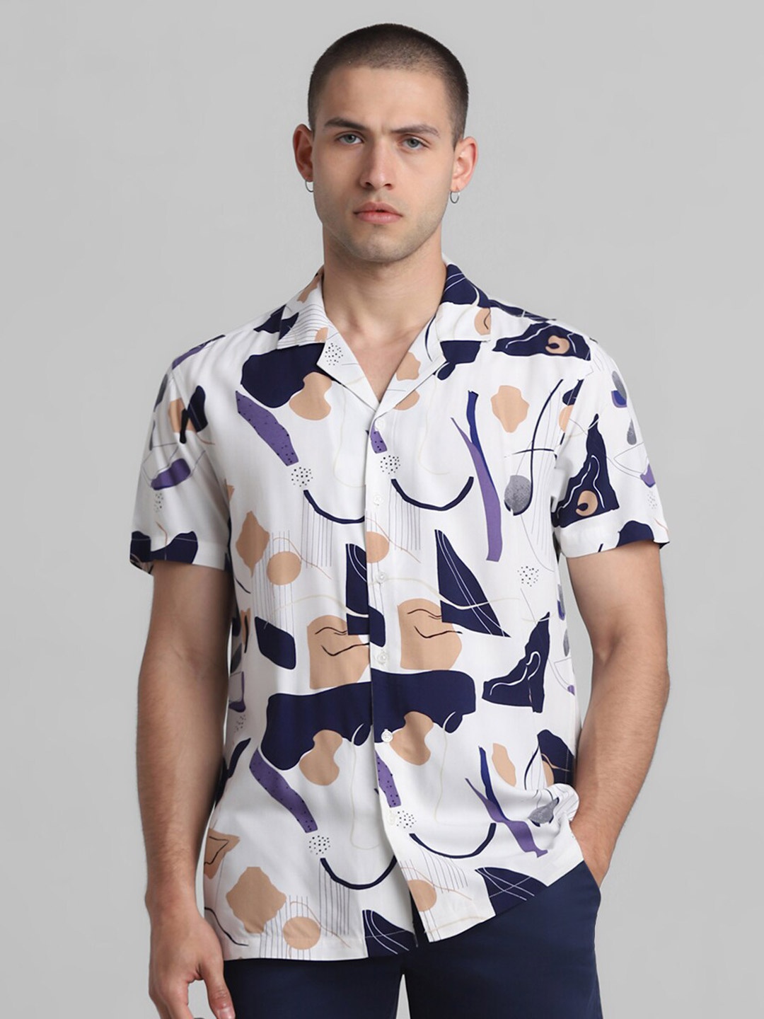 

Jack & Jones Regular Fit Short Sleeves Opaque Printed Casual Shirt, White