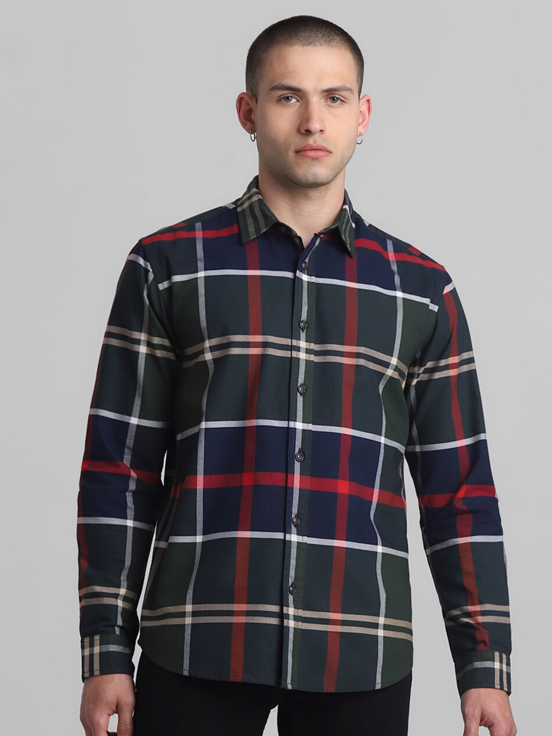 

Jack & Jones Regular Fit Cotton Tartan Checks Opaque Checked Casual Shirt, Green