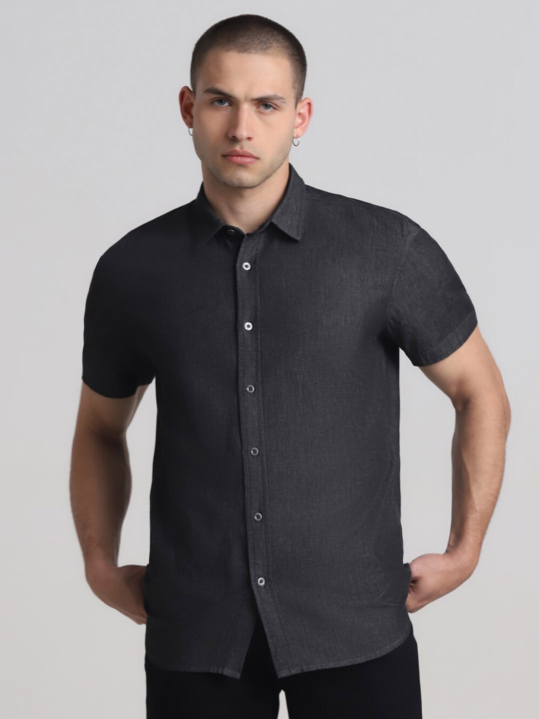 

Jack & Jones Regular Fit Short Sleeves Opaque Casual Shirt, Black